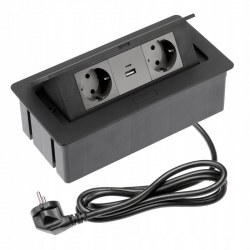 LISTWA PRZEDŁUŻACZ BIURKOWY WPUSZCZANY 2x USB A+C SCHUKO KABEL CZARNY GTV