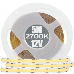 Taśma LED COB GTV + 2x złącze amp 12V 5M rolki pasek Ciepły Biały 750lm