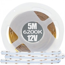 Taśma LED COB GTV + 2x złącze amp 12V 5M rolki pasek Zimny Biały 800lm